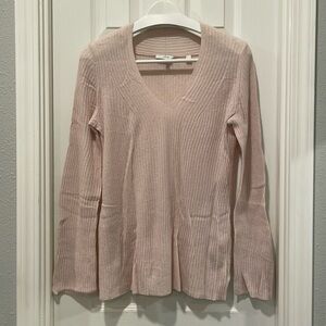 VINCE Large Sweater Vneck Ribbed Wool Cashmere Blush Pink